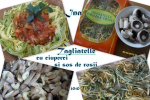 Tagliatelle cu ciuperci si sos de rosii