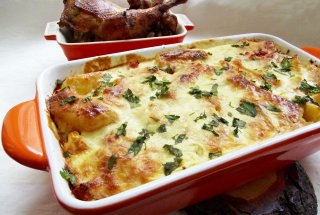 Gratin de cartofi, cu sunca presata