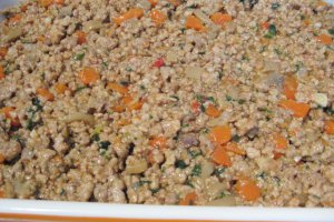 Gratin de cus-cus, cu carne tocata si legume