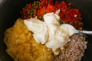Salata de legume cu piept de pui si maioneza