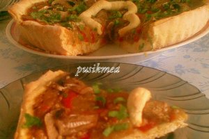 Tarta cu ciuperci,vinete si ardei copt
