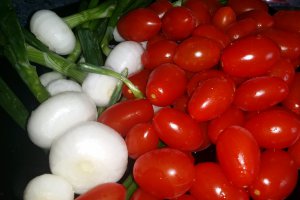 Mancarica de porc cu rosii cherry si ceapa verde