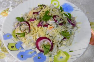 Salata de fasole galbena cu iaurt si mozzarella