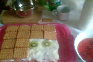 Tortulet de biscuiti cu budinca si fructe