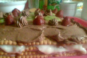 Tortulet de biscuiti cu budinca si fructe