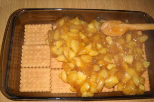 Desert prajitura cu mere, biscuiti si budinca (fara coacere)