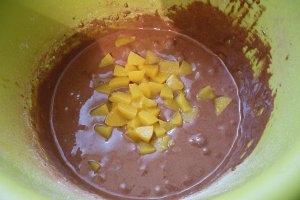 Prajitura cu crema de vanilie, branza si piersici