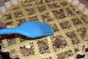 Tarta cu telemea, praz si ciuperci de padure