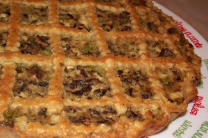 Tarta cu telemea, praz si ciuperci de padure