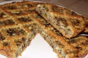 Tarta cu telemea, praz si ciuperci de padure