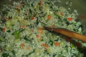 Pilaf de orez cu praz si ciuperci prajite