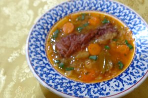 Ciorba de varza cu os  garf afumat si orez