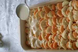 Conopida si cartofi dulci la cuptor ( gratinati )