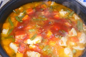 Mancarica din carne de curcan cu fasole verde pastai si dovleac placintar