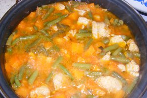 Mancarica din carne de curcan cu fasole verde pastai si dovleac placintar