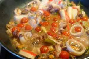 Fructe de mare cu pesto si paste proaspete