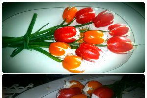 Lalele  din rosii cherry cu branza kiri