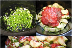 Mancare de dovlecei, cu ceapa verde si rosii la slow cooker Crock-Pot 4,7 L