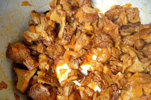Piept de pui crocant cu paste si galbiori