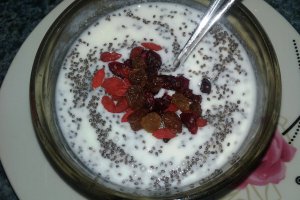 Budinca de iaurt cu chia si fructe uscate