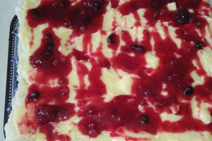 Prajitura cu crema de vanilie si jeleu de fructe rosii