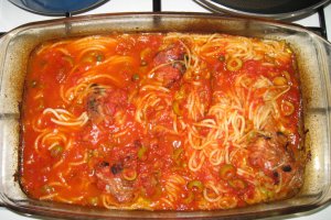 Spaghete cu pui la cuptor