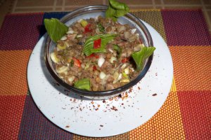 Salata de linte verde, macrou afumat si pak choi