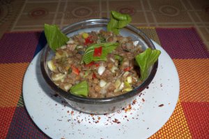 Salata de linte verde, macrou afumat si pak choi