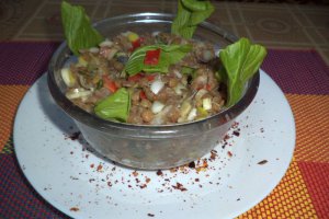 Salata de linte verde, macrou afumat si pak choi