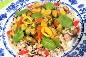 Fructe de mare, cu orez si busuioc