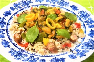 Fructe de mare, cu orez si busuioc