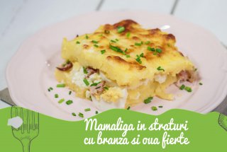 Mamaliga in straturi cu branza si oua fierte