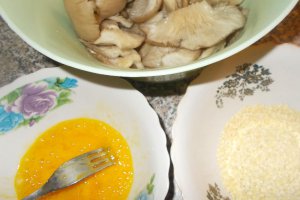 Snitele din pleurotus in fulgi de mei cu sos de rosii si cartofi natur