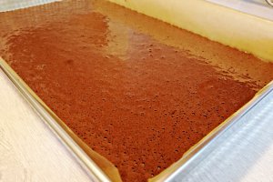 Desert prajitura cu crema de vanilie, ciocolata si jeleu de visine