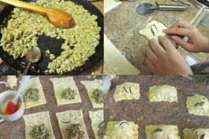 Aperitiv pernute din foietaj cu carne, verdeata si usturoi