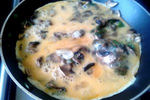 Aperitiv omleta cu ciuperci si ceapa verde