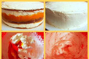 Desert tort in doua culori cu crema de vanilie si jeleu de caise