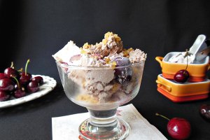 Desert inghetata cu ciocolata, cirese si alune pralinate