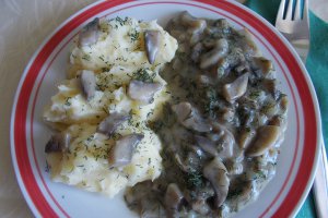 Tocanita de champignons cu piure de cartofi