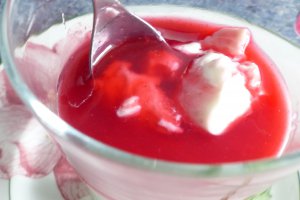 Desert pana cotta cu sirop de coacaze rosii