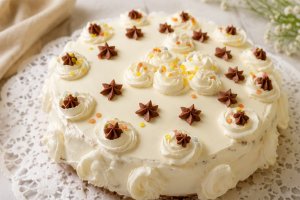 Desert tort cu crema de branza si budinca de vanilie