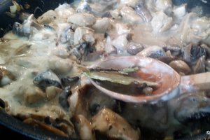 Paste farfalle cu pui, smantana si ciuperci