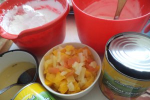 Desert tort cu crema de iaurt si fructe ( din compot )