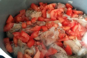 Mancarica de rata cu salata pimentata de rosii