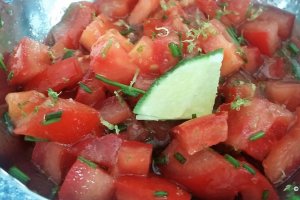 Mancarica de rata cu salata pimentata de rosii