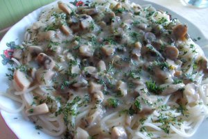 Spaghete cu ciuperci, in sos alb