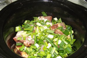 Friptura de pui si porc la slow cooker Crock-Pot cu sos de usturoi verde