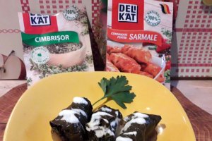 Sarmalute in foi de vita de vie pe pat de dovlecei, asezonate cu condimente Delikat cu ingrediente 100% naturale