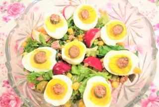 Salata de ton rosu cu porumb si masline