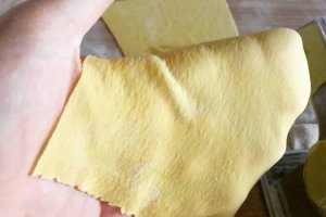 Lasagna cu foi proaspete de casa, pui si galbiori